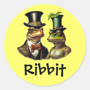 Sticker Rond Cottagecore Drôle Couple de Grenouilles Victorien