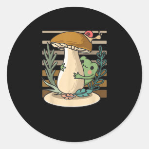 Sticker Rond Cottagecore Forêt de Champignons Crapaud Goblincor