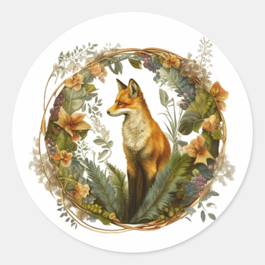 Sticker Rond Cottagecore Fox Vintage (Devant)