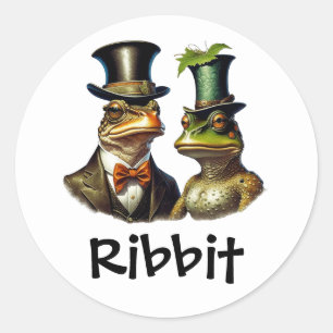 Sticker Rond Cottagecore Funky Victorian Frog Couple Ribbit