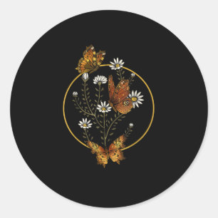 Sticker Rond Cottagecore Goblincore Fairycore Graphique Fleur B