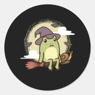 Sticker Rond Cottagecore Grenouille esthétique avec Escargot d