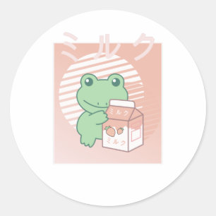 Sticker Rond Cottagecore Grenouille esthétique Lait de fraise K