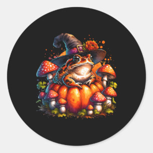 Sticker Rond Cottagecore Toad Witch Casquette Citrouille Champi