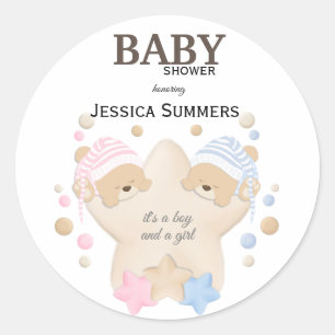Sticker Rond Couchage mignon Ours Teddy Twins Baby shower Class