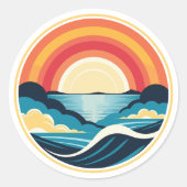 Sticker Rond Coucher de soleil Art déco zen sur l'eau (Devant)