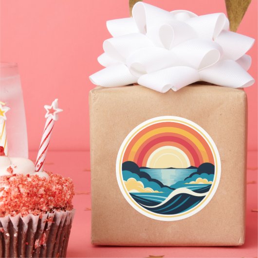 Sticker Rond Coucher de soleil Art déco zen sur l'eau (Fête)