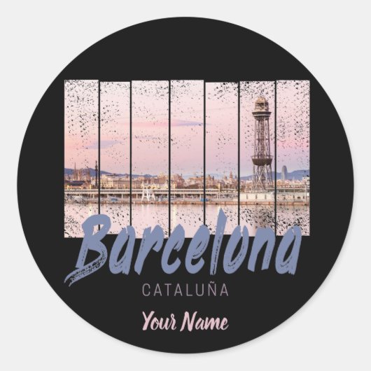 Sticker Rond coucher de soleil de Barcelone Catalogne Skyline E (Devant)