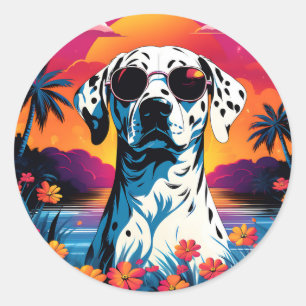 Sticker Rond Coucher de soleil de chien dalmate