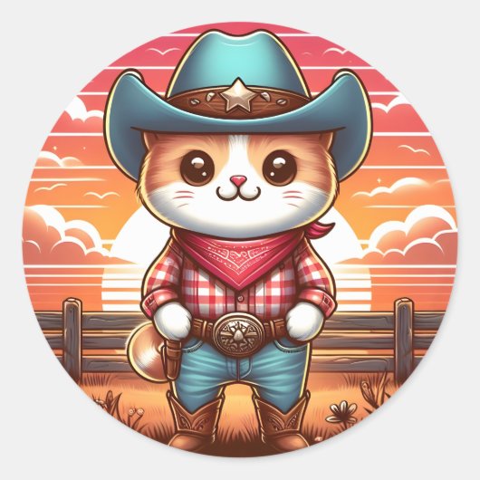 Sticker Rond coucher de soleil de cow-boy (Devant)