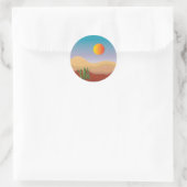 Sticker Rond coucher de soleil de dune avec plante cactus (Sac)
