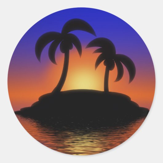 Sticker Rond Coucher de soleil de palmier (Devant)