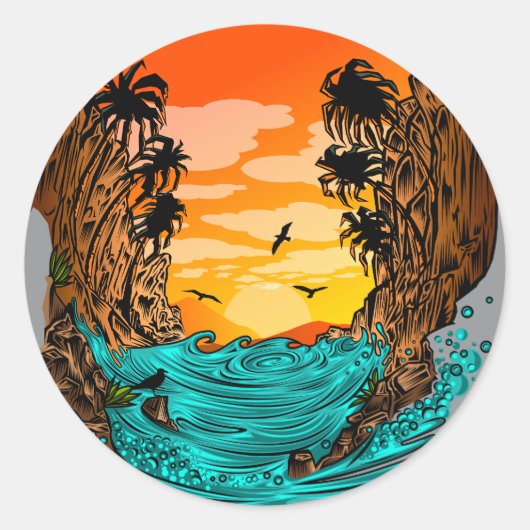 Sticker Rond Coucher de soleil de palmier (Devant)
