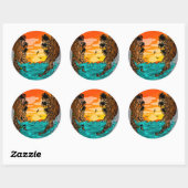 Sticker Rond Coucher de soleil de palmier (Feuille)