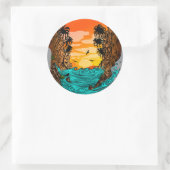Sticker Rond Coucher de soleil de palmier (Sac)