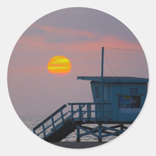 Sticker Rond Coucher de soleil de Venice Beach (Devant)