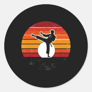 Sticker Rond Coucher de soleil des arts martiaux rétro - Karaté