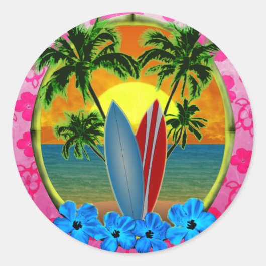 Sticker Rond Coucher De Soleil Et Planches De Surf (Devant)