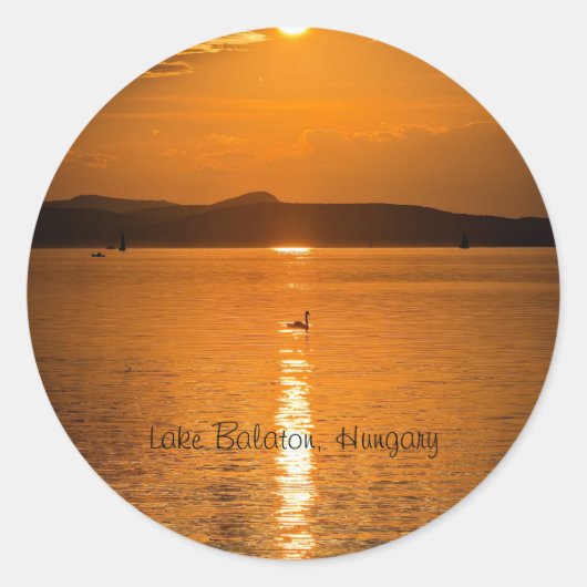 Sticker Rond Coucher de soleil, Lac Balaton, Hongrie (Devant)
