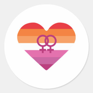Sticker Rond Coucher de soleil lesbien Cœur WLW