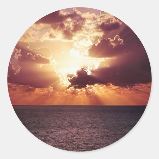 Sticker Rond Coucher de soleil nuageux sur la mer (Devant)