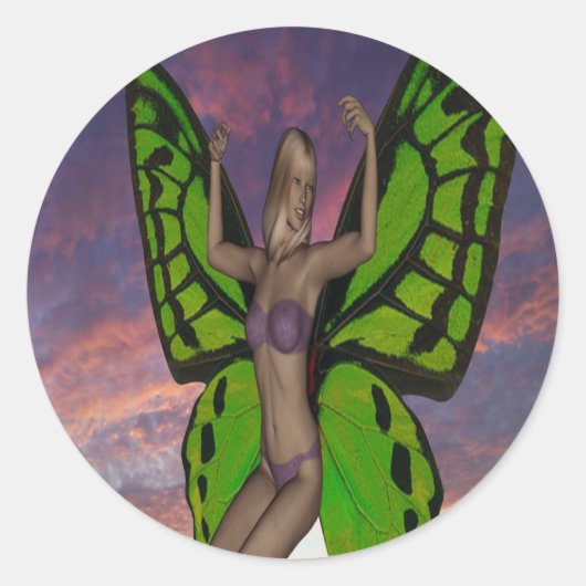 Sticker Rond Coucher de soleil papillon (Devant)
