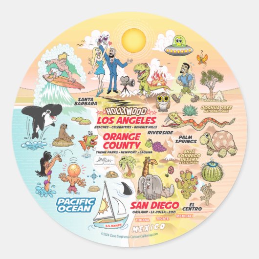 Sticker Rond Coucher de soleil SoCal (Devant)