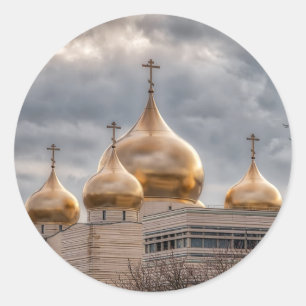 Sticker Rond Coucher de soleil sur la cathédrale orthodoxe russ