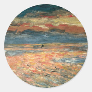 Sticker Rond Coucher de soleil sur la mer par Pierre Renoir, Be