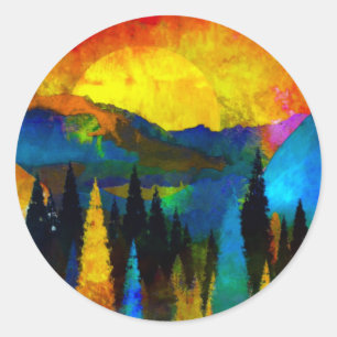 Sticker Rond Coucher de soleil sur la montagne
