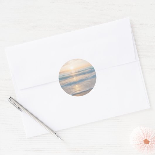 Sticker Rond Coucher De Soleil Sur La Plage (Enveloppe)