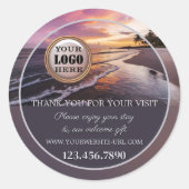 Sticker Rond Coucher de soleil sur la plage Merci (Devant)