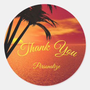 Sticker Rond Coucher de soleil sur la plage Palm Tree Merci Per