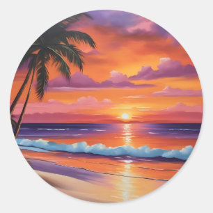 Sticker Rond Coucher de soleil sur les tropiques tranquilles