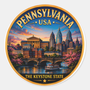 Sticker Rond Coucher de soleil sur Philadelphie historique en P