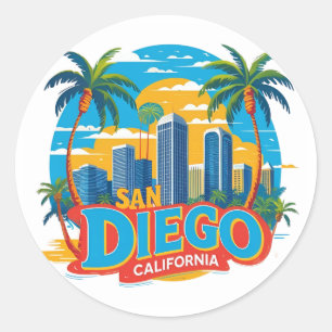 Sticker Rond Coucher de soleil sur San Diego Californie –  Art 