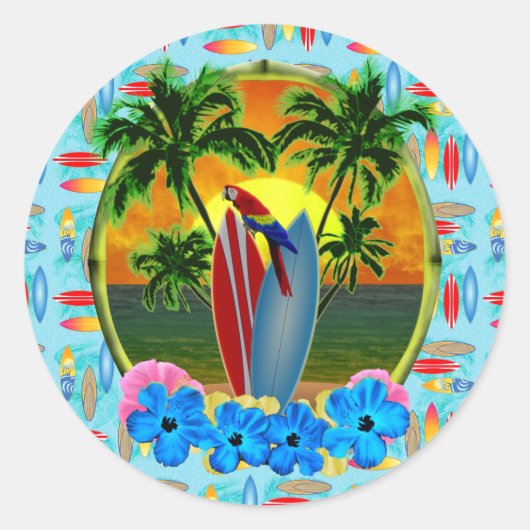 Sticker Rond Coucher de soleil tropical (Devant)