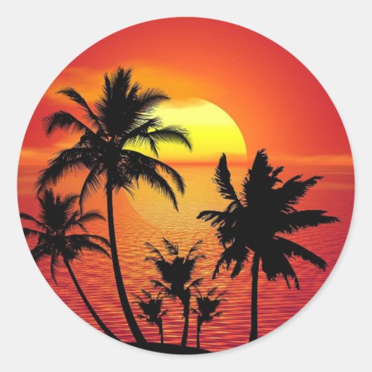 Sticker Rond Coucher de soleil tropical (Devant)