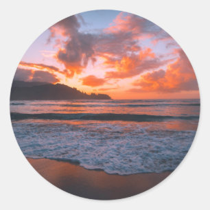 Sticker Rond Coucher de soleil tropical Hawaï