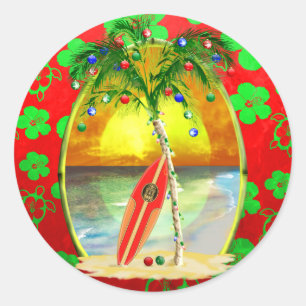 Sticker Rond Coucher du soleil de plage de Noël