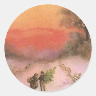 Sticker Rond Coucher du soleil d'Orangey au-dessus de Noël de