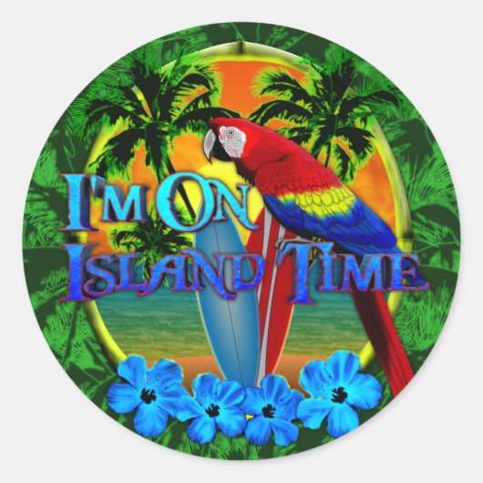 Sticker Rond Coucher du soleil sur l'île (Devant)