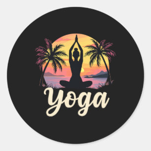 Sticker Rond Couchers de soleil et méditation de yoga - Namaste