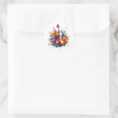 Sticker Rond Coucou aquarelle et fleurs (Sac)