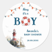 Sticker Rond Coucou C'est un Garçon Baby Shower Marin (Devant)