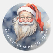 Sticker Rond Couleur Aquarelle du Portrait du Père Noël Rouge e (Devant)