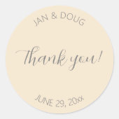 Sticker Rond Couleur Champagne Merci Mariage stylisé (Devant)