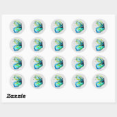 Sticker Rond Couleur d'aquarelle d'art papillon bleu (Feuille)
