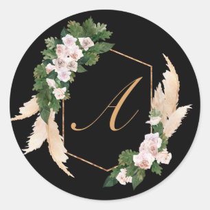 Sticker Rond Couleur d'aquarelle du cadre de l'orchidée monogra