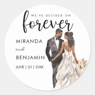 Sticker Rond Couleur d'aquarelle pour mariée noire pour Mariage